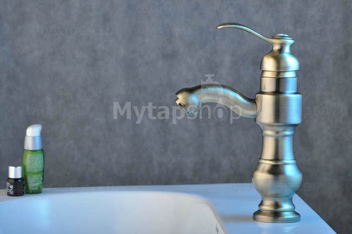 Solid Brass Bathroom Sink Tap - Nickel Brushed Finish T0427N - Click Image to Close