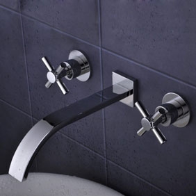 Solid Brass Wall Mount Bathroom Sink Tap Widespread T0461 - Click Image to Close