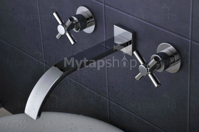 Solid Brass Wall Mount Bathroom Sink Tap Widespread T0461 - Click Image to Close