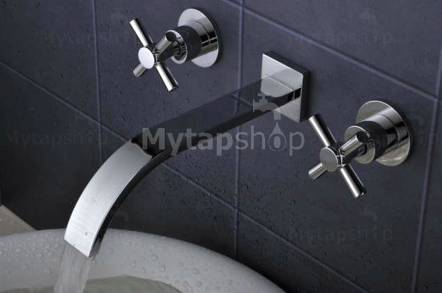 Solid Brass Wall Mount Bathroom Sink Tap Widespread T0461 - Click Image to Close