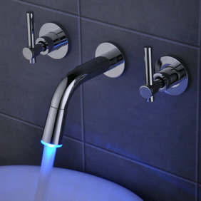 Contemporary Color Changing LED Waterfall Widespread Bathroom Sink Tap T0462F - Click Image to Close