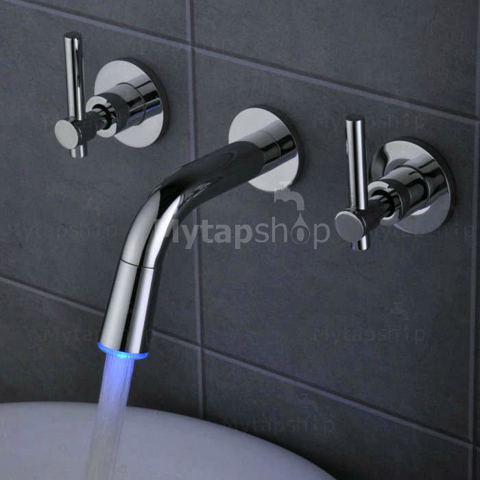 Contemporary Color Changing LED Waterfall Widespread Bathroom Sink Tap T0462F