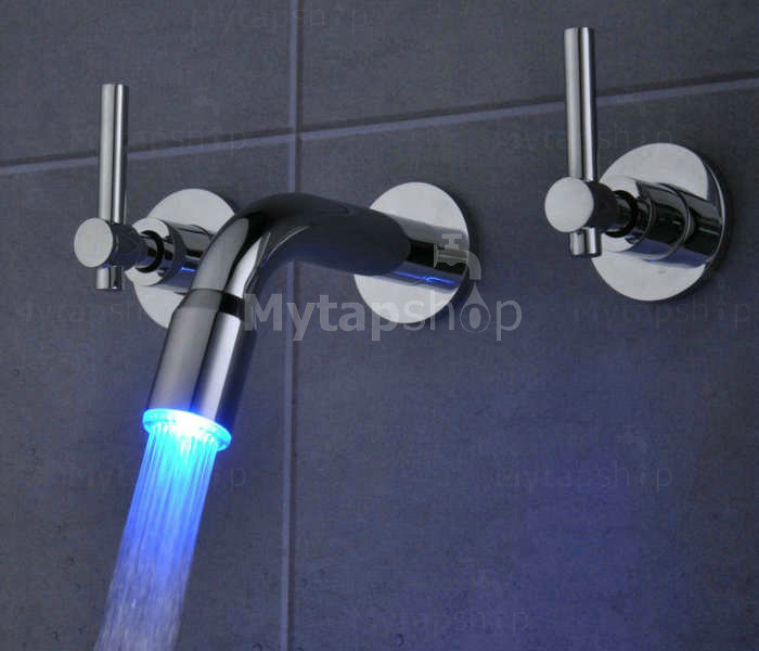 Contemporary Color Changing LED Waterfall Widespread Bathroom Sink Tap T0462F