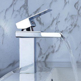 Contemporary Single Handle Chrome Waterfall Bathroom Sink Tap - T0510 - Click Image to Close