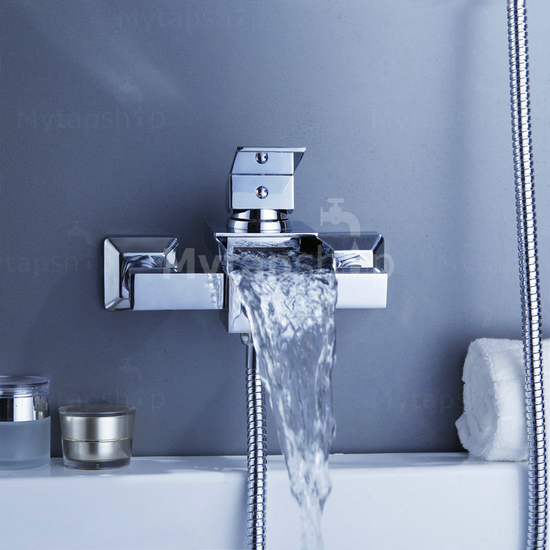 Contemporary Single Handle Wall Mount Waterfall Tub Tap T0510W - Click Image to Close