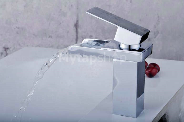 Contemporary Single Handle Chrome Waterfall Bathroom Sink Tap - T0510 - Click Image to Close