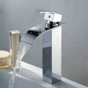 Contemporary Brass Waterfall Bathroom Sink Tap (Tall) T0517H