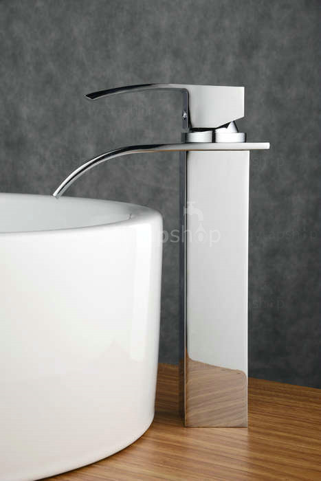 Contemporary Brass Waterfall Bathroom Sink Tap (Tall) T0517H - Click Image to Close