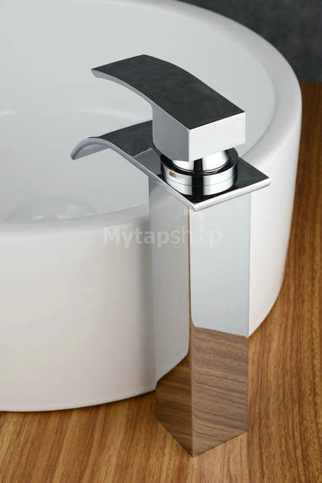 Contemporary Brass Waterfall Bathroom Sink Tap (Tall) T0517H - Click Image to Close