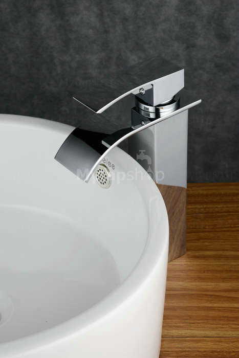 Contemporary Brass Waterfall Bathroom Sink Tap (Tall) T0517H - Click Image to Close