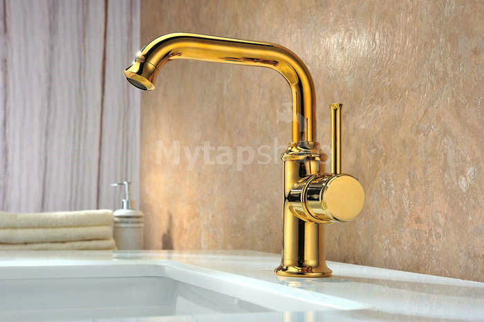 Contemporary Ti-PVD Finish Solid Brass Bathroom Sink Tap T0534G - Click Image to Close