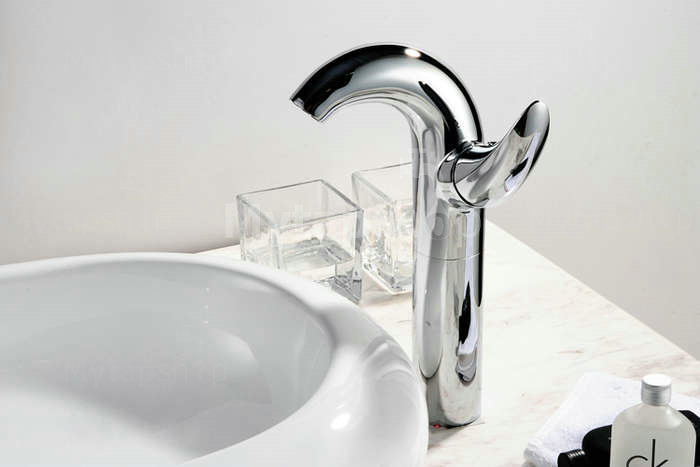 Contemporary Centerset Chrome Finish Bathroom Sink Tap Tall T0548H