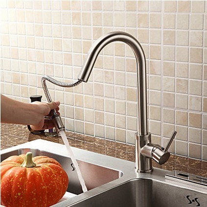 Nickel Brushed Finish Pull-Out Kitchen Tap T0757 - Click Image to Close