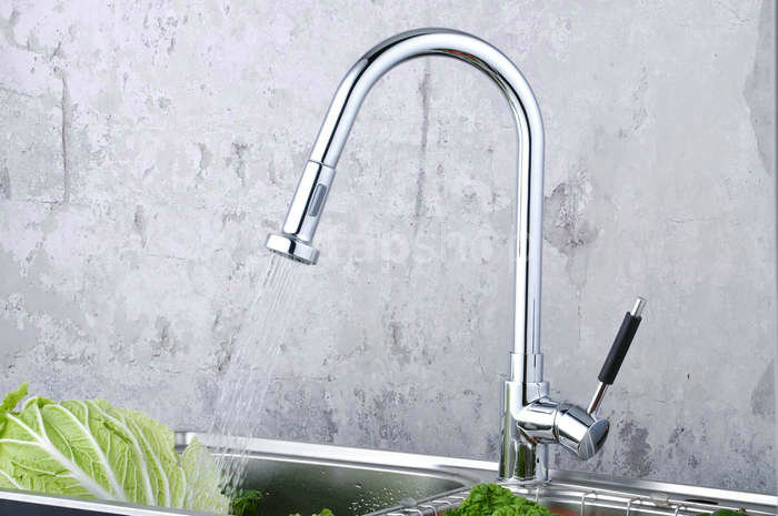 Contemporary Solid Brass Pull Down Kitchen Tap (Chrome Finish)T0784-2