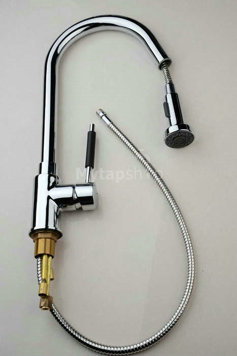 Contemporary Solid Brass Pull Down Kitchen Tap (Chrome Finish)T0784-2 - Click Image to Close