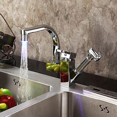 Contemporary Color Changing LED Pull Out KitchenTap-Chrome Finish T0790F - Click Image to Close