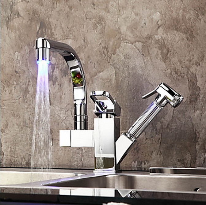 Contemporary Color Changing LED Pull Out KitchenTap-Chrome Finish T0790F