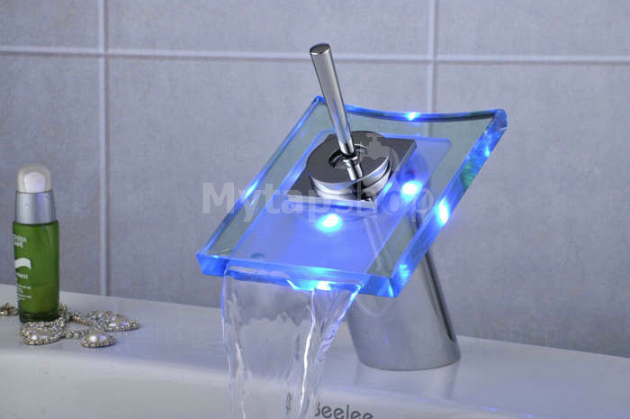 Contemporary Single Handle Waterfall LED Bathroom Sink Tap T0801F