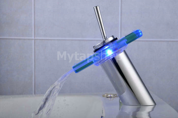 Contemporary Single Handle Waterfall LED Bathroom Sink Tap T0801F - Click Image to Close