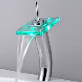 Contemporary Single Handle Waterfall LED Bathroom Sink Tap T0801HF - Click Image to Close