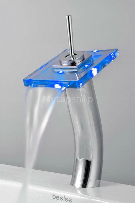 Contemporary Single Handle Waterfall LED Bathroom Sink Tap T0801HF - Click Image to Close