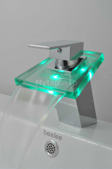 Contemporary Single Handle Waterfall LED Chrome Bathroom Sink Tap - T0804F