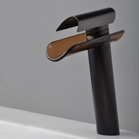 Oil Rubbed Bronze Waterfall Bathroom Sink Tap with Glass Spout T0814HB - Click Image to Close