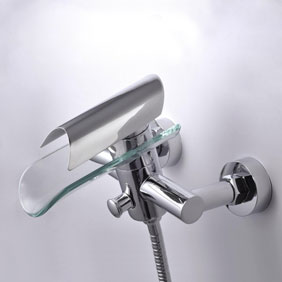 Contemporary Single Handle Wall-Mount Waterfall Glass Shower Tap T0814W - Click Image to Close