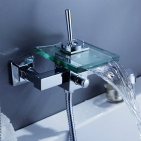 Contemporary Single Handle Wall-mount Waterfall Glass Bathtub Tap - T0815-1W - Click Image to Close