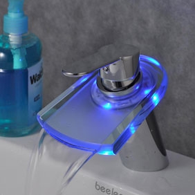 Contemporary Color Changing LED Waterfall Bathroom Sink Tap - T0816F - Click Image to Close