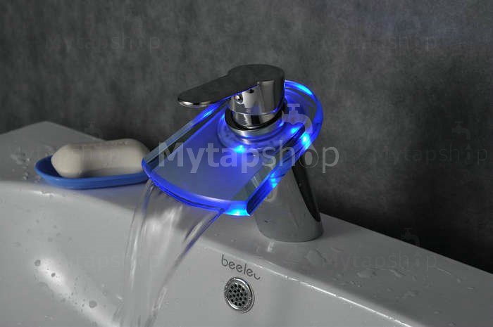 Contemporary Color Changing LED Waterfall Bathroom Sink Tap - T0816F