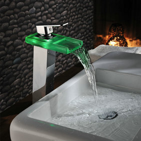 Color Changing LED Waterfall Bathroom Sink Tap (Chrome) T0818HF - Click Image to Close