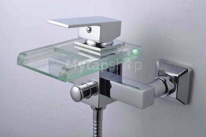 Contemporary Waterfall Tub Tap with Glass Spout (Wall Mount)T0818W - Click Image to Close