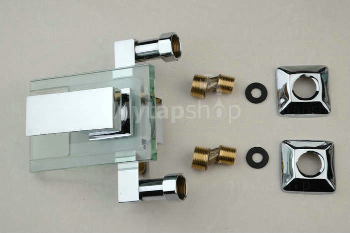 Contemporary Waterfall Tub Tap with Glass Spout (Wall Mount)T0818W - Click Image to Close