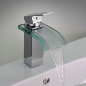 Single Handle Chrome Waterfall Bathroom Sink Tap T0822 - Click Image to Close