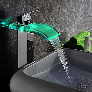 Contemporary LED Waterfall Glass Tall Bathroom Sink Tap - T0822HF - Click Image to Close