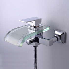 Single Handle Waterfall Wall-Mount Chrome Glass Bathtub Tap (T0822W) - Click Image to Close