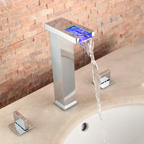 Contemporary Two Handles LED Hydroelectric Widespread Waterfall Sink Tap - T0823HF - Click Image to Close
