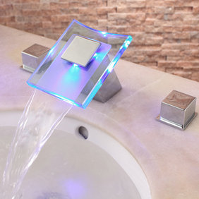 Contemporary LED Two Handles Hydroelectric Waterfall Sink Tap T0827F