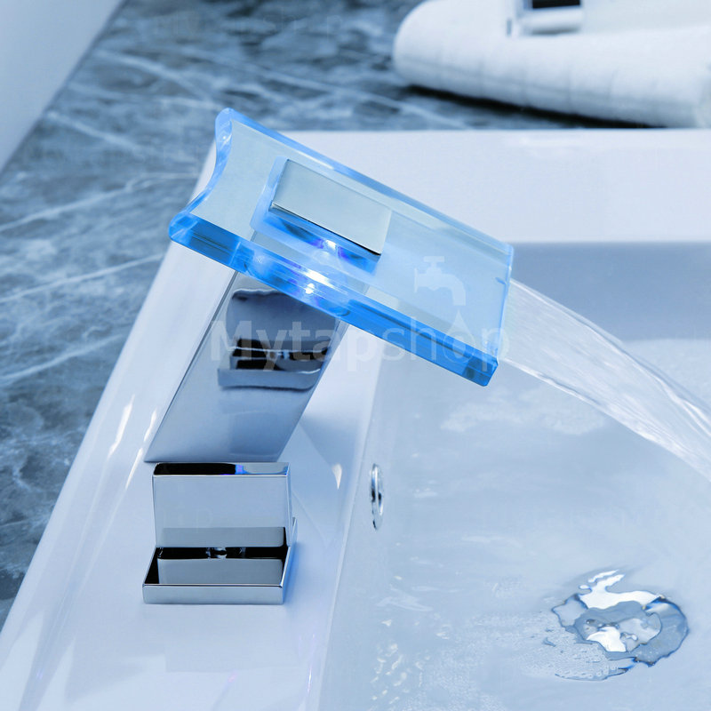 Contemporary Color Changing LED Waterfall Widespread Bathroom Sink Tap T0830F - Click Image to Close