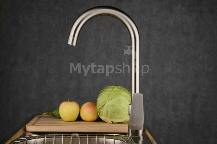 Nickel Brushed Single Handle Kitchen Tap T1728N - Click Image to Close