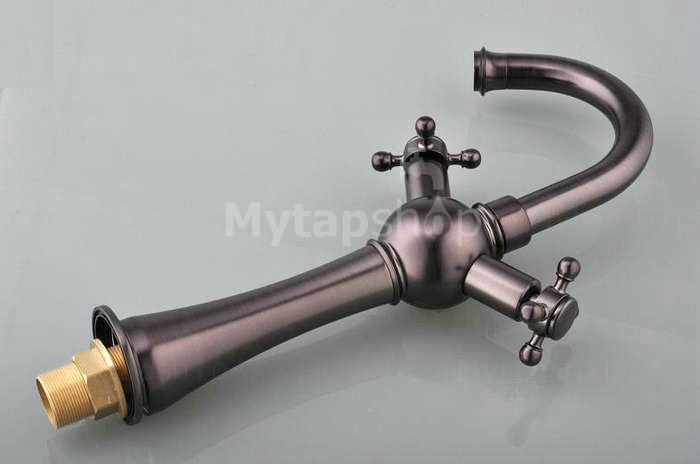 Oil Rubbed Bronze Double Handle Centerset Antique Bathroom Sink Tap T1808B - Click Image to Close