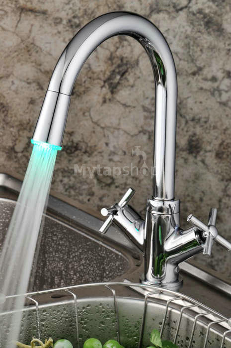 LED Centerset Contemporary Chrome Kitchen Tap T1893F - Click Image to Close