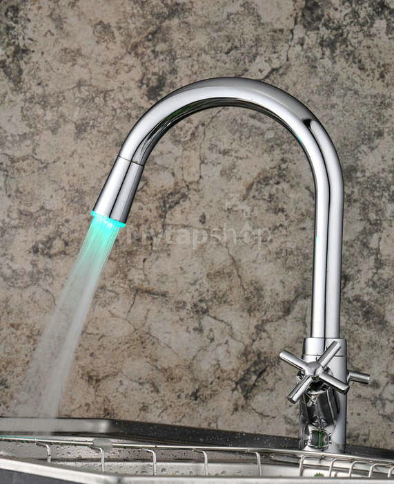 LED Centerset Contemporary Chrome Kitchen Tap T1893F - Click Image to Close