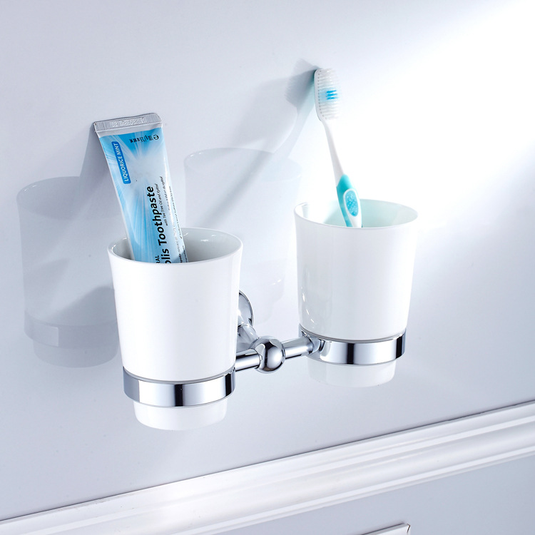 High Quality Brass Chrome Bathroom Double Tooth Brush Holder TB0128