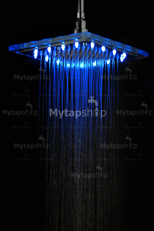 Contemporary 8 Inch Chromed Square LED Rainfall Glass Shower Head T320