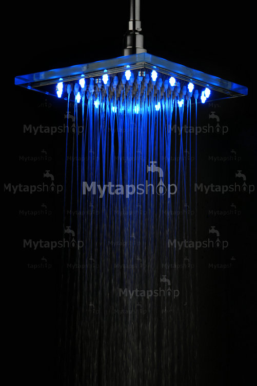 Contemporary 8 Inch Chromed Square LED Rainfall Glass Shower Head T320 - Click Image to Close