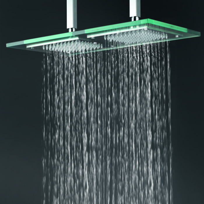 Contemporary 6 Inch * 12 Inch Glass Square LED Rainfall Shower Head T321 - Click Image to Close