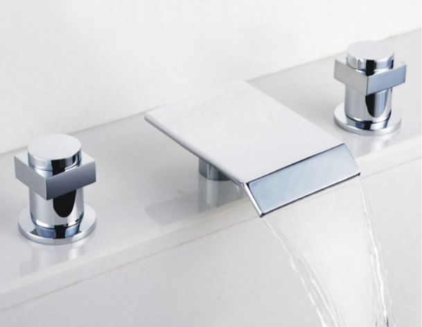 Contemporary Waterfall Bathroom Sink Tap Chrome Finish Widespread T7701 - Click Image to Close