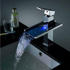 Contemporary Color Changing LED Pop up Waste Waterfall Bathroom Sink Tap - T8004B